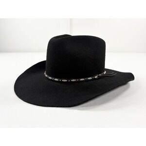 Vintage 90s Wrangler Riata Black Wool Cowboy Hat w/Band Size 7 1/8 Western USA